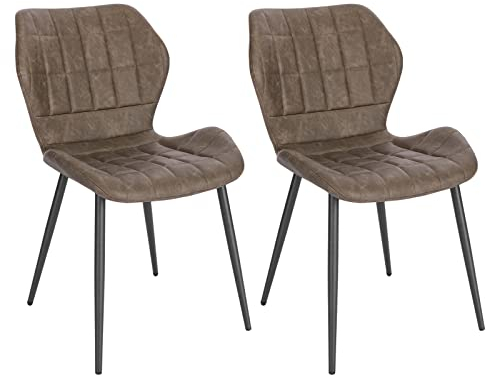 WOLTU Esszimmerstühle 2er Set, Polsterstuhl, Küchenstuhl, Wohnzimmerstuhl mit Rückenlehne, gepolsterter Stuhl, Sitzfläche aus Kunstleder, Metallbeine, Dunkelbraun, BH357dbr-2