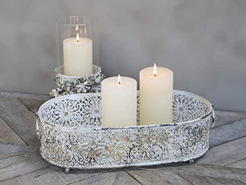 Chic Antique Tablett Shabby Chic mit Spitzenkante und Henkel Nostalgie Serviertablett L 17 cm