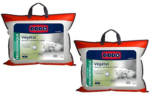 DODO - Lot de 2 oreillers ergonomiques à mémoire de Forme - 45x70 cm - Vegetal