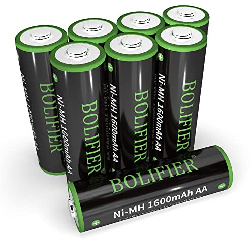 BOLIFIER 8-Pack Rechargeable AA Solar Batteries Pre-Charged, NiMH 1.2V 1600mAh High Capacity Double A Rechargeable Batteries for Solar Lights and Household Devices, Recharge up to 1200 Cycles
