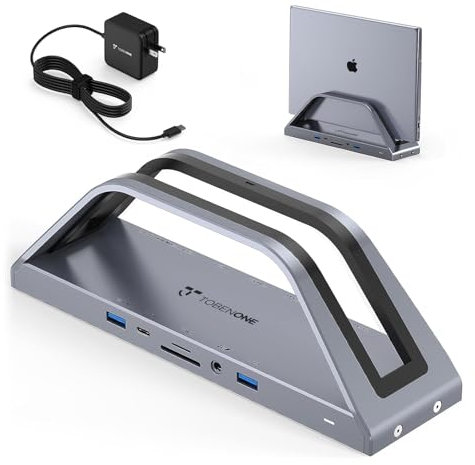 TobenONE Docking station 14 in 1 per MacBook Pro/Air, doppio monitor 4K, supporto verticale per laptop MacBook Pro/Air M1/M2/M3/M4, dock USB C con adattatore di alimentazione da 65 W, 2 HDMI, VGA, USB