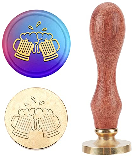 MAYJOYDIY Bierbecher Wachssiegelstempel 25mm Beer Cheers Siegelstempel Vintage Abnehmbarer Messingstempelkopf Mit Holzgriff Für Hochzeitseinladung Umschlag Geburtstag Geschenk Dekoration