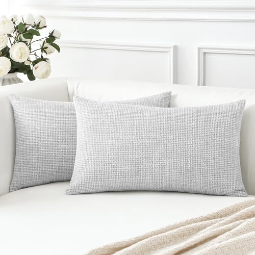 Artscope 2er Set Kissenbezug Einfarbig Wurfkissenbezug Leinen Kissenbezüge Moderne Dekokissen Kissenhülle Set Kissen Fall für Sofa Schlafzimmer Zuhause Dekor 30x50 cm Hellgrau