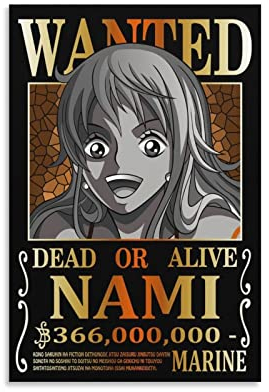 Anime One Piece Wanted Poster Nami Poster Druck Kunst Wandmalerei Leinwand Poster Moderne Schlafzimmer Dekor 40 x 60 cm