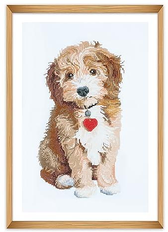 Trimits Kit per punto croce grande, ricamo contato, per adulti, principianti, bambini, regali di Natale, decorazione da parete (cornice non inclusa), 14 pezzi, cane