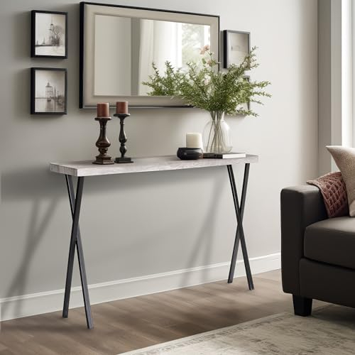 Wohnando Konsolentisch schmal weiß Eiche-Optik Sideboard Apollo, 100x25x80cm, Flurtisch weißes Eichendekor und Metall-Füße