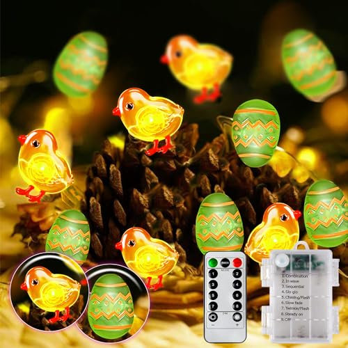 3M Osterdeko LED Lichterkette, Ostern Lichterkette Batterie Timer- 30er Küken-Ostereier Micro Lichterkette mit 8 Modi, Warmweiß Ostern Lichterkette Innen außen für Tischdeko Ostern,Balkon,Garten