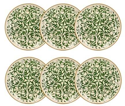 NOVASTYL - Lot 6 assiettes plates héraclée 27cm en grès décor vert - 2614395