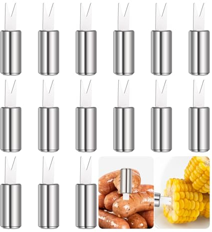15 brochetas de maíz para maíz, acero inoxidable, mazorcas de maíz, tenedor de maíz, brochetas para barbacoa, accesorios para Navidad, Oktoberfest, BQ, camping, picnics, fiestas, soporte de acero
