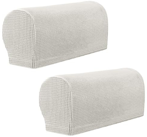 YancLife Armrest Chair Covers, Set of 2 Stretch Armchair Covers for Arms，Spandex Polyester Sofa Arm Caps Non Slip Armrest Covers Chairs Armchairs Couches Recliner for Furniture Protector(ivory White)