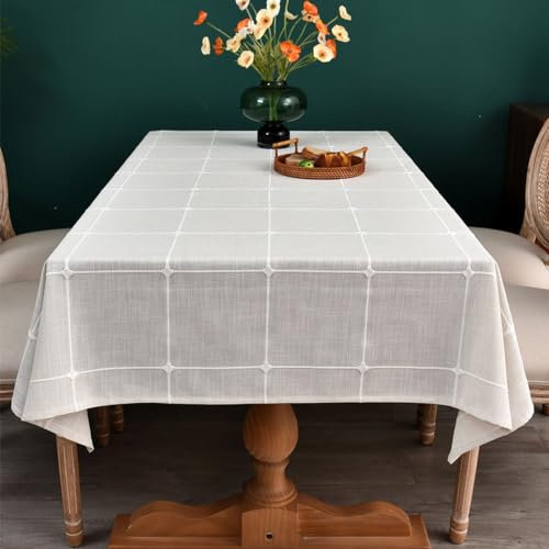 Plenmor Table Cloth for Rectangular Table Natural Tablecloth for Outdoor Cotton Linen Looking Fabric Table Cover for Kitchen Garden (A-Beige, 135x250 cm)