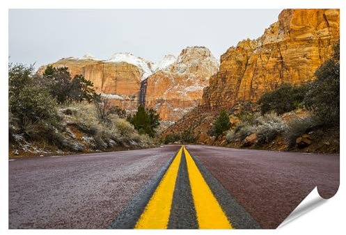 islandburner XXL Bild Poster Winter Zion National Park Vereinigte Staaten Amerika Winterstraße Zion Premium Bilder Fotodruck