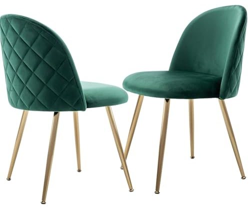 JINPALAY 2er Set Esszimmerstühle Grün Samt Küchenstuhl Polsterstuhl mit Rückenlehne Sessel Moderner Wohnzimmer Stuhl Goldene Beine (2, Grün)