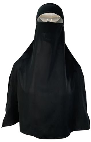 Clobeau Niqab-Schleier für muslimische Frauen, im Saudi-Stil, einlagig, Niqab, Gesichtsschleier für Hijab, 68,6 cm lang, Raffhalter, einteilig, Schwarz, Einheitsgröße