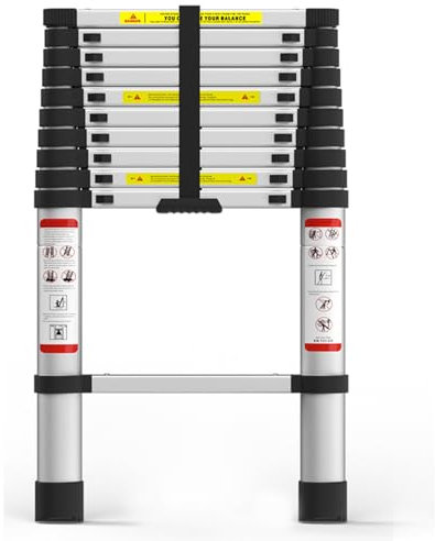 Telescoping Ladder, 10.5FT Aluminum Lightweight Attic Ladder with Safety Lock, Non-Slip Feet, 330lbs Max Capacity, 3.2m Extension Ladder Easy to Store Suitable, for Home Improvement, Outdoor Work, DIY