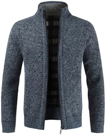 Homme Automne-Hiver Slim-Fit Confortable-Casual Cardigans-Veste - Ouvrez-Front Zippé Couleurs Unie Gilet Léger Chandail Traditionnelle Tricoté Chaud pour Homme avec Poche et Col Droit Bleu Gris XL