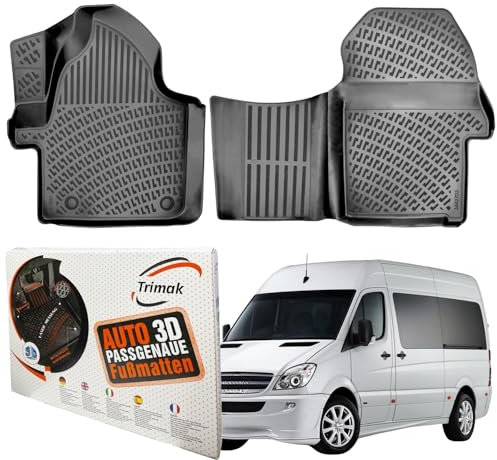 Trimak Passgenau 3D Fussmatten Auto Kompatibel mit Mercedes-Benz Sprinter 2006-2018 W906 Kleinbus Auto Zubehör 1. Reihe Gummimatten Autos TPE Allwetter Geruchlos rutschfest Vorne Schwarz