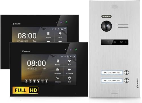 Balter EVO-HD Video Türsprechanlage, Video Türklingel mit Kamera, 2 familienhaus Klingel, 7 Zoll HD Monitor, Full HD-Kamera, 2 Draht Bus, Gegensprechanlage mit 175° Weitwinkel
