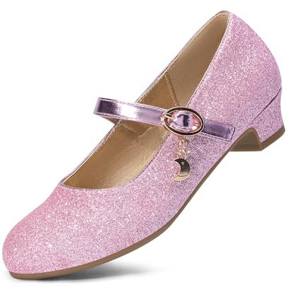 DREAM PAIRS Kids Ballerine Bambina Scarpe Bambina Eleganti con Tacco Festa Principessa Lucida Piatto Scarpe,Size 28.5,Rosa-Glitter,KFL219