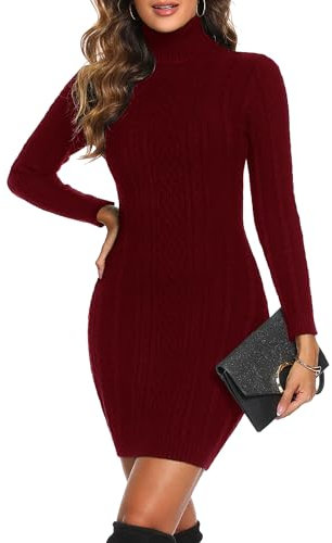 Aottori Vestidos de Punto para Mujer Elegante Vestido Jersey de Cuello Alto Manga Larga Ajustada Sólido Casual Pullover Suéter Vestido para Otoño Invierno