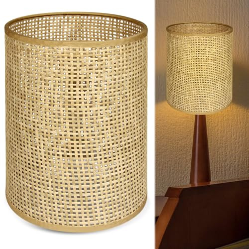PRITOK Rattan-Lampenschirm Hängelampe: Retro Dekor Lampenabdeckungen, Ersatz Hängelampenabdeckungen, Esszimmer, Wohnzimmer (20 x 14CM)