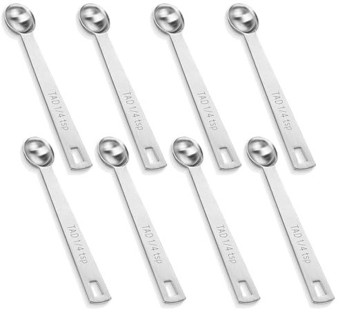 8 PCS 1/4 Teaspoon (1/4 TSP | 1.25 mL | 1.25 cc) Single Measuring Spoon, Stainless Steel 1/4 TSP Small Measuring Spoon Mini Measuring Spoons