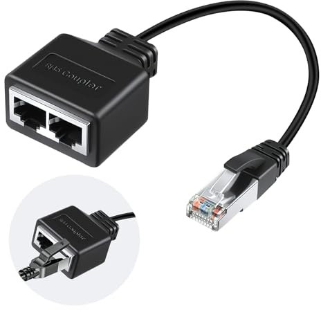 RJ45 Ethernet Splitter Adapter Kabel 1 auf 2, Netzwerk Verteiler LAN Kabel, Ethernet Switch Adapter Cat7 RJ45 Buchse, LAN Netzwerk-Splitter, Plug & Play, langlebig