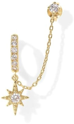 KGDUYC Ohrringe Silber 925 für Damen Mädchen 14K Vergoldet Doppel Piercing Ohrstecker Creolen mit Kette, Hypoallergen Zirkonia Ohrringe Silber Hängend für Mehrere Ohrlöcher Knorpel Set-G