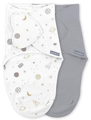 Ingenuity SwaddleMe Monogram Collection Baby Swaddle, 100% Cotton, Improves Sleep & Calms Startle Reflex, 0-3 Months, Pocket Fold Design for Easy Changes, 1.0 TOG, 2-Pack - Sunset Space
