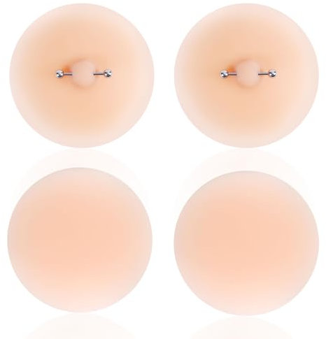 Gosknor 4stk Brustwarzenabdeckungen aus Silikon, Wiederverwendbare Brustwarzenpads mit Piercing wasserdichte Brustwarzenabdeckungen Brustwarzenpflaster Gepiercte Brustwarzenpasties für Frauen