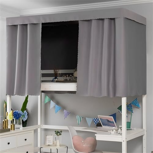 FANSU Volltonfarbe Etagenbett Vorhang, Bettvorhang Hochbett Etagenbett Blackout Staubdicht Privatsphäre Bett Vorhang Vorhänge Moskitonetz für Schlafzimmer Kinderzimmer (Grau,2x1.5m-2pc)