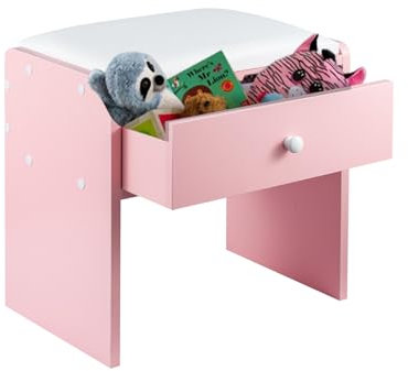 CROWNSHOP Vanity Stool Wooden Dressing Table Stool with Storage Drawer Stool Chair for Dressing Table Bedroom Chairs & Stools Suitable for Dressing Table Living Room Hallway Pink