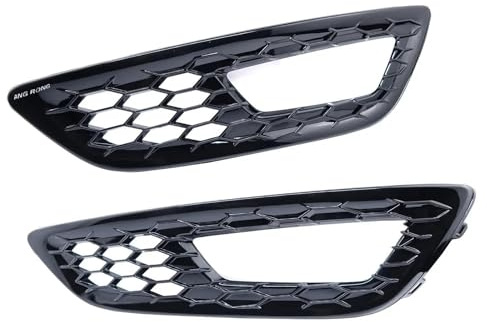 OUSDUO Grille Phare Antibrouillard pour F&ord pour Focus MK3 2015-2018 St Line Cache-phares Antibrouillard Avant en Nid d'abeille Noir Brillant G+D