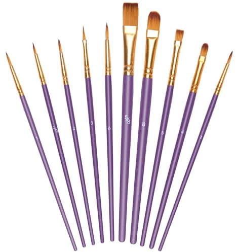 OSDUE Pinceaux Peinture Acrylique, 10 Pièces Lot de Pinceau de Peinture à l'huile en Nylon d'artiste Polyvalents pour Peintures Acrylique Huile Aquarelle Gouache Faciale Débutant, Violet Nacré