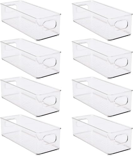 Xaztr 8 Stück Kühlschrank Organizer Boxen, Stapelbare Kühlschrank Aufbewahrungsbehälter mit Griff, Transparente Gefrier- und Vorratsdosen aus Kunststoff für Küche, Schrank und Speisekammer