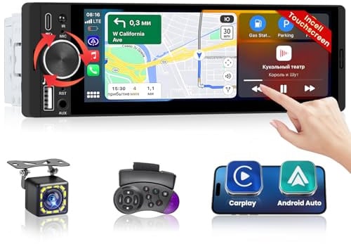 Hikity FM 1 DIN Autoradio mit Wireless CarPlay Android Auto Bluetooth | 6,28 Zoll Incell Touchscreen Android Player Stereo Auto mit Mirror Link EQ USB AUX Fahrzeugkamera Kamera