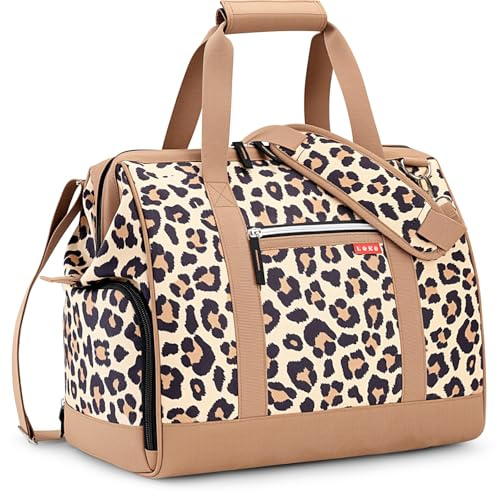 Lekesky Reisetasche Damen, Weekender Damen Klein mit Schuhfach 33L | Großes Öffnungsdesign Kliniktasche Geburt für Reisen, Airline, Arbeit, Strand oder Freizeit (Leopardenmuster)