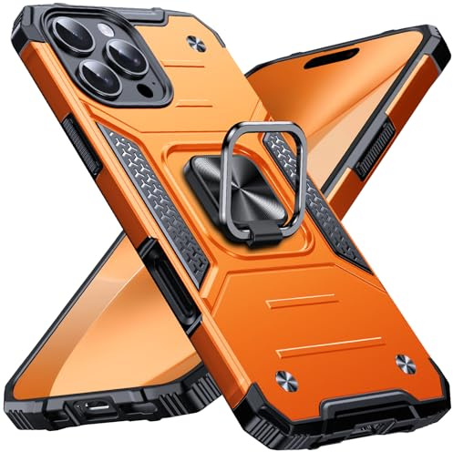 Anqrp Heavy Duty Case for iPhone 16 Pro Case with Enhanced Ring Holder Grip Stand, Military Grade Shockproof Rugged Drop Protective Silicone Hard iPhone 16 Pro Phone Case Cover, Orange