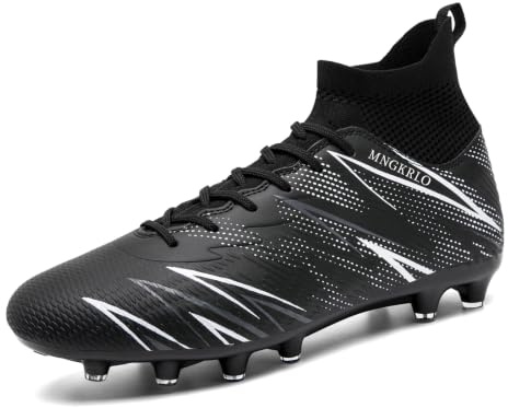 LAZAZAFI Men's Football Boots High Tops Cleats Soccer Shoes Black UK9.5