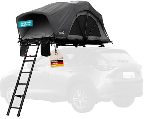 Skandika Dachzelt Skyland 214 x 130 Sleeper| Autodachzelt für 2 Personen, Autozelt mit Matratze, Schwarze Schlafkabine, feuerhemmend, wasserfest 6000 mm, mit Moskitonetz | Auto Zelt für PKW, SUV, Bus
