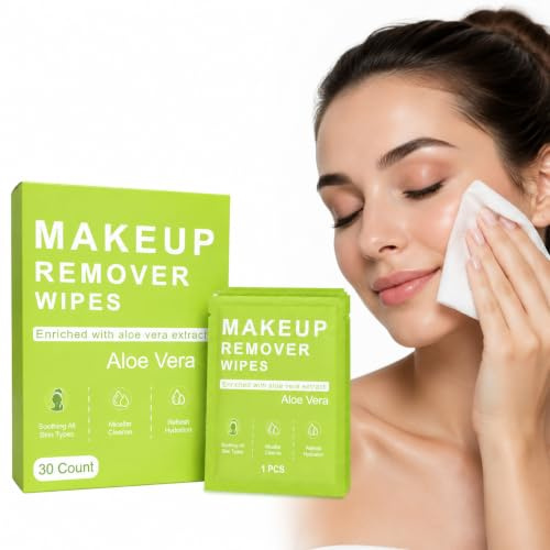 30 PCS - Makeup Remover Wipes, Individually Wrapped Facial Cleansing Towelettes， Gentle Facial Cleansing Wipes for Removing Makeup, Disposable Camping makeup facial wipes