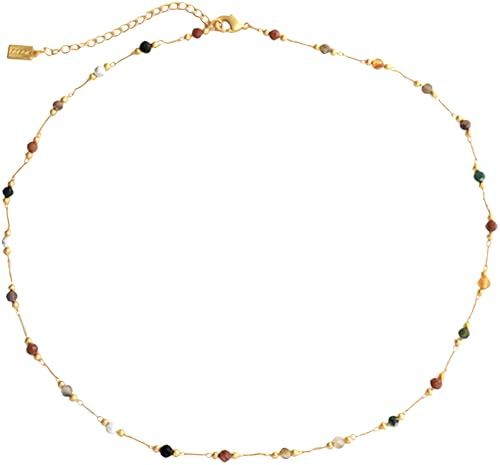 HUGE TOMATO Chic natürlichen bunten Stein Gold Kette, Boho Halskette, bunte perlenkette mit 14K Gold plattiert Schließe, Hypoallergen, Geschenk für Damen Mädchen Muttertag Geburtstag Valentinstag