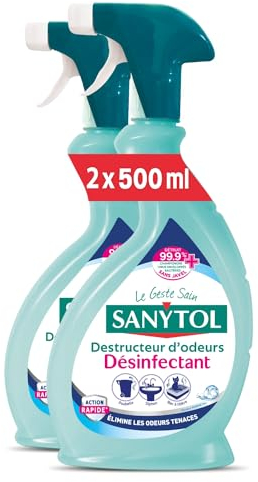Sanytol - Désinfectant Destructeur d'Odeurs - Senteur Marine - 500 ml - Lot de 2 - Action Rapide - Bactéricide, Virucide - Fongicide - Sans Javel - Pour Siphons, Litières, Poubelles