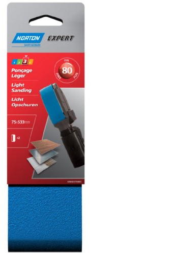 Norton - 2 bandes corindon Expert 75 x 533 mm (grain 80)