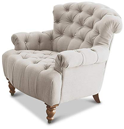 Loberon Sessel Springfield, edles Chesterfield-Design, gedrechselte Beine, akkurate Knopfheftung, Sitzmöbel, Viskose, Polyester, Kiefernholz, leinen