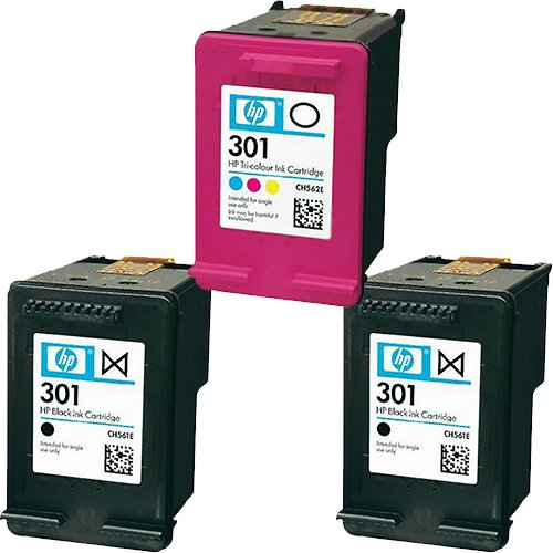 2 x schwarz & 1 x Farbe Original HP 301 Tintenpatronen für Verwendung mit HP Deskjet 2540 Drucker