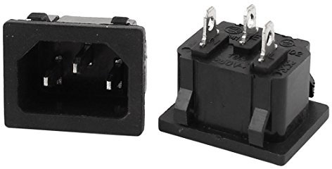 sourcing map AC 250V 10A IEC320 C14 Mâle 3P Prise Courant Entrée en Plastique Noir 2 Pcs