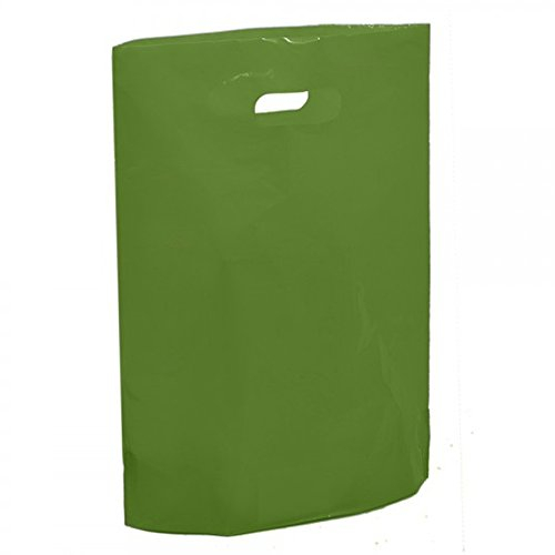 50 Harrods Green Plastic Carrier Bags - 15 x 18 x 3 Large Coloured Bag - Reusable Retail Market Traders Fashion Colored Carriers