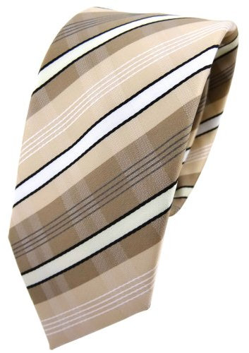 TigerTie - schmale Designer Krawatte in beige elfenbein weiß schwarz grau gestreift