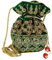 Purpledip Potli Bag (Clutch, Kordelzug-Geldbörse) für Damen mit aufwendigem Goldfaden und Paillettenstickerei, grün, Standard